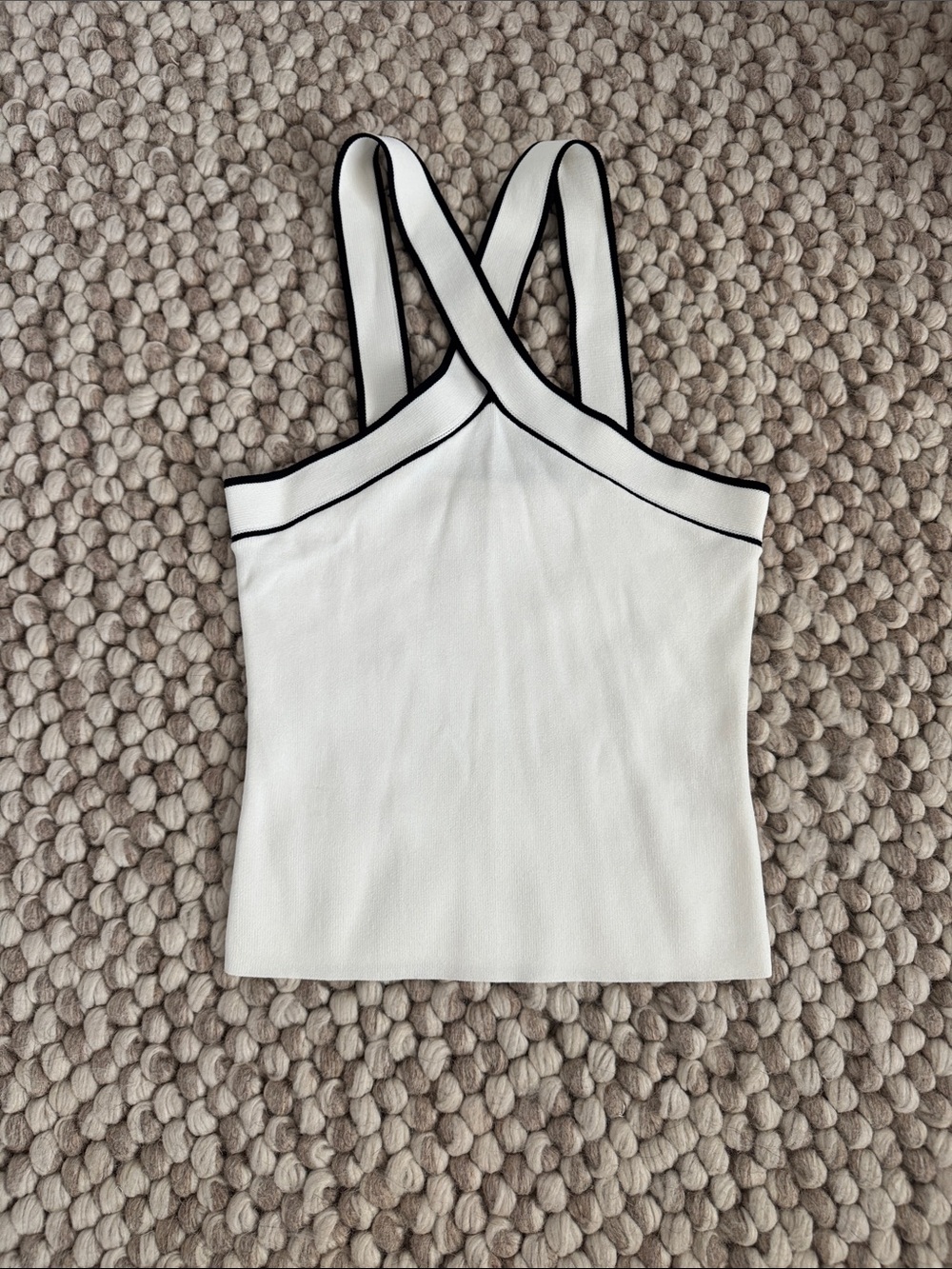 White Cross-Back Camisole with Black Trim